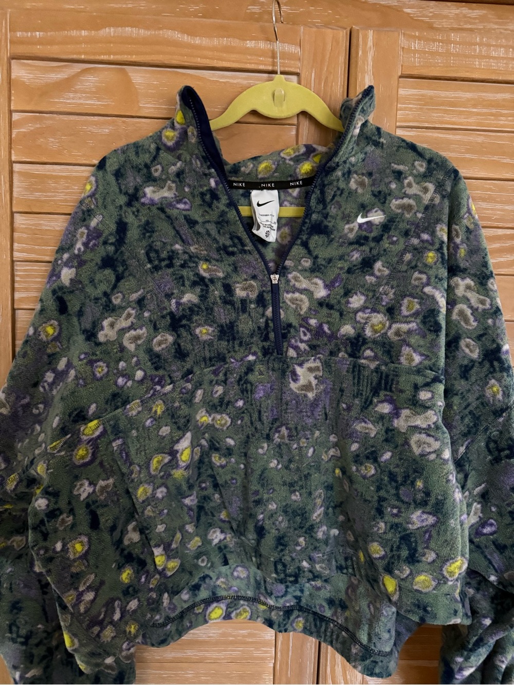 Nike Olive Green Floral Fleece Quarter-Zip Pullover
